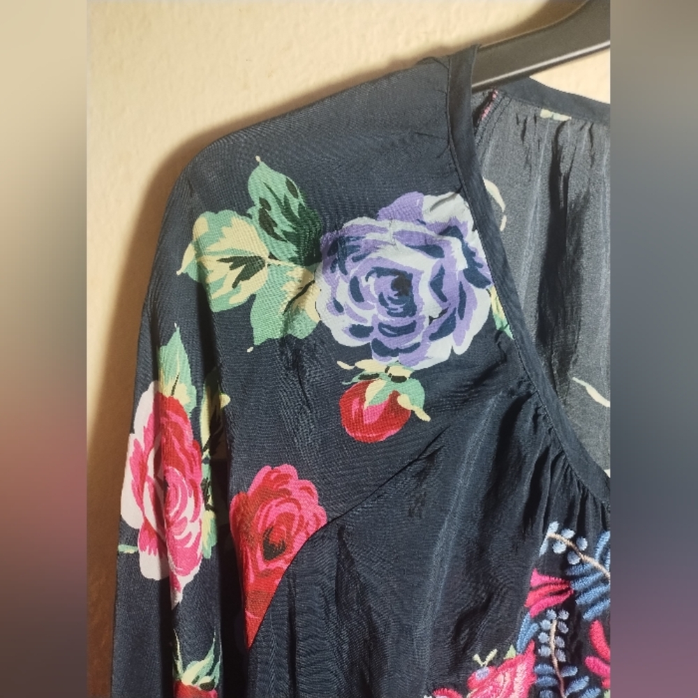 Johnny Was Navy Embroidered Floral Tunic with Pink & Purple Accents - Picture 2 of 16